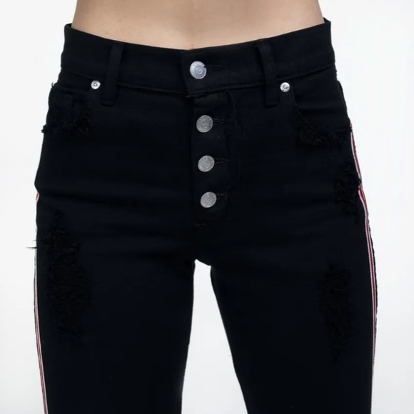 NWT REVICE Ruby Tuesday Black Red Side Stripe Jeans - Picture 3 of 11